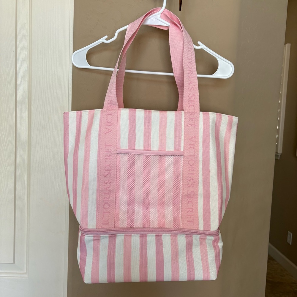 Victoria’s Secret Pink & White Striped Tote Bag with Cooler EUC